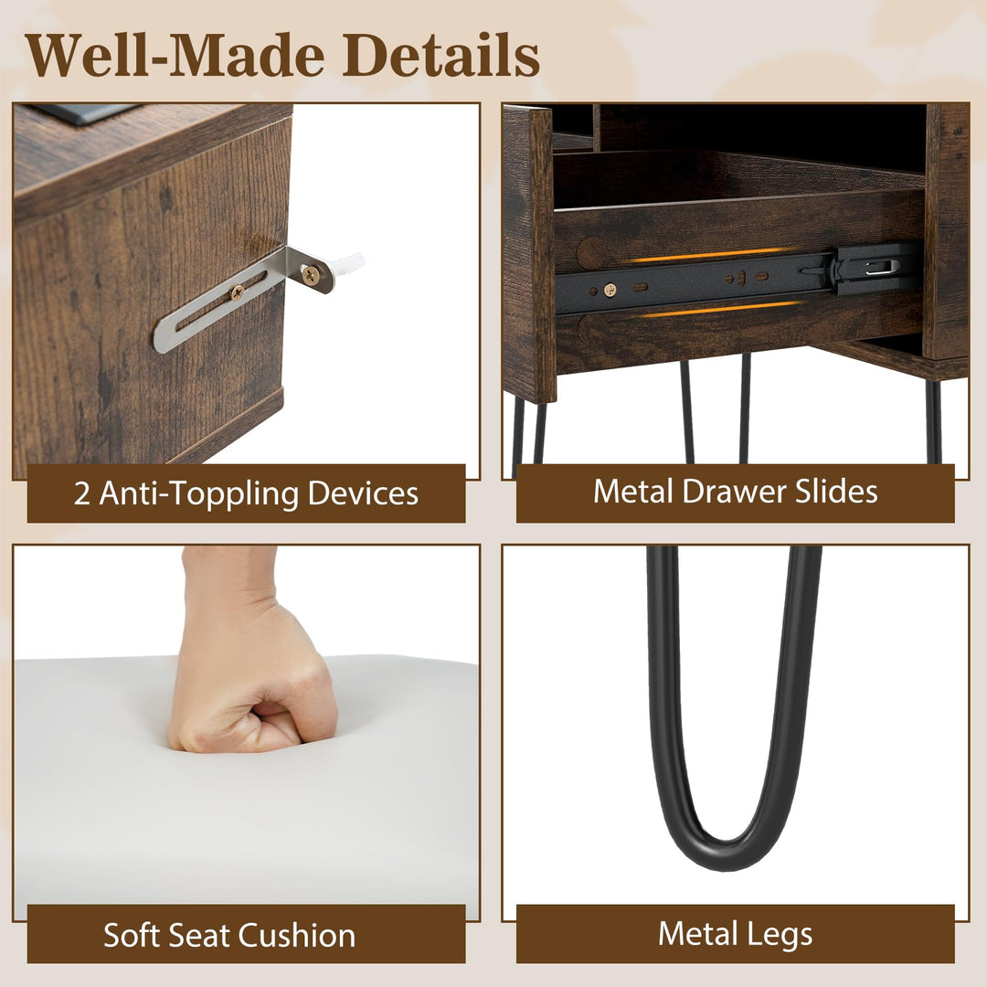 CHARMAID Vanity Desk with LED Lighted Mirror & Charging Station