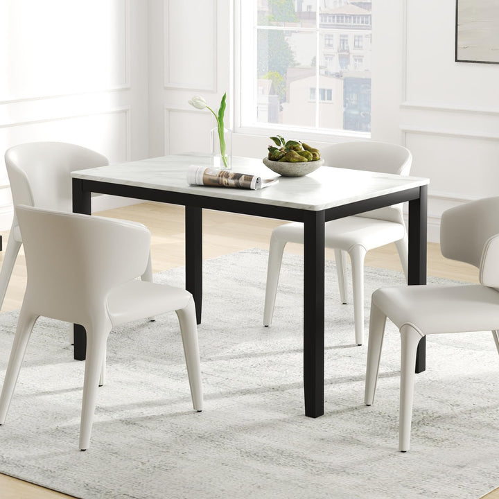 Giantex Dining Table for 4 People, 45" Rectangular Mid Century Kitchen Table with Faux Marble Tabletop