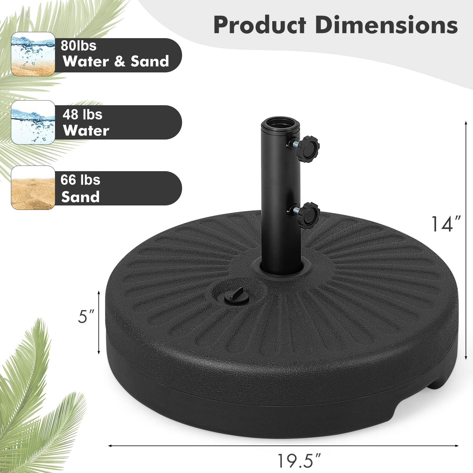 Giantex Umbrella Base Stand, Sand Water Filled Umbrella Holder for 1.5''-1.9'' Umbrella Poles, Build-in Handle