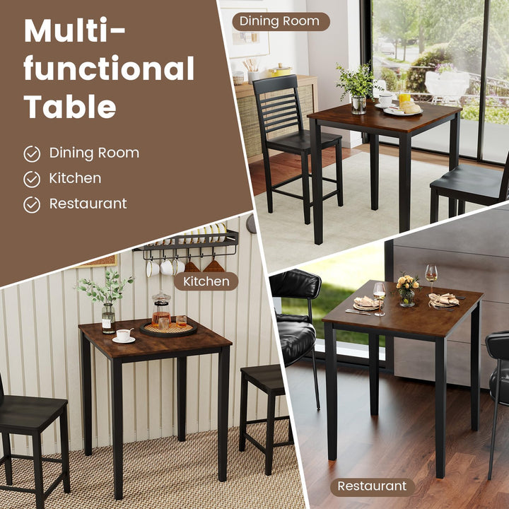 Giantex Square Dining Table with Solid Wood Frame for 2-4