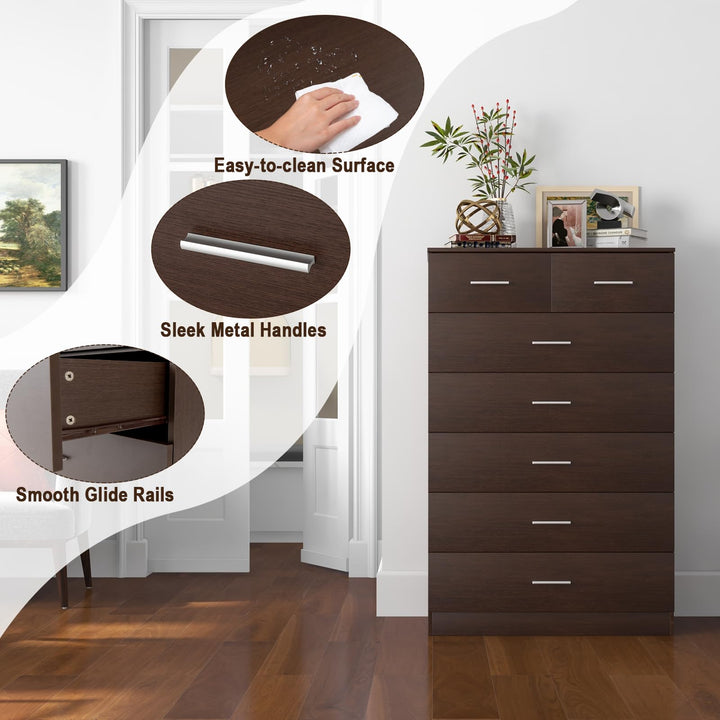 Giantex 7 Drawers Dresser for Bedroom - Wooden Chest of Drawers with Anti-toppling Device