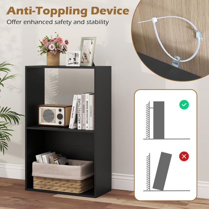 Giantex 3-Tier Bookshelf | 2-Cube Bookcase w/Open Storage Compartment (1/2)