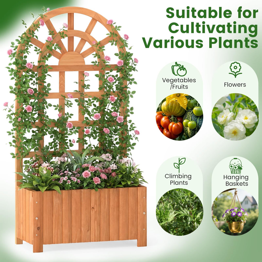 Giantex Wooden Raised Garden Bed with Trellis 48 Inch Outdoor Screen