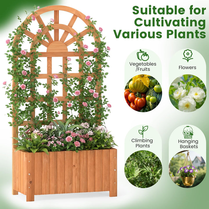 Giantex Wooden Raised Garden Bed with Trellis 48 Inch Outdoor Screen