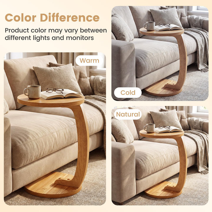 Giantex C-Shaped Round Side Table Set of 1/2 24" Solid Teak Wood