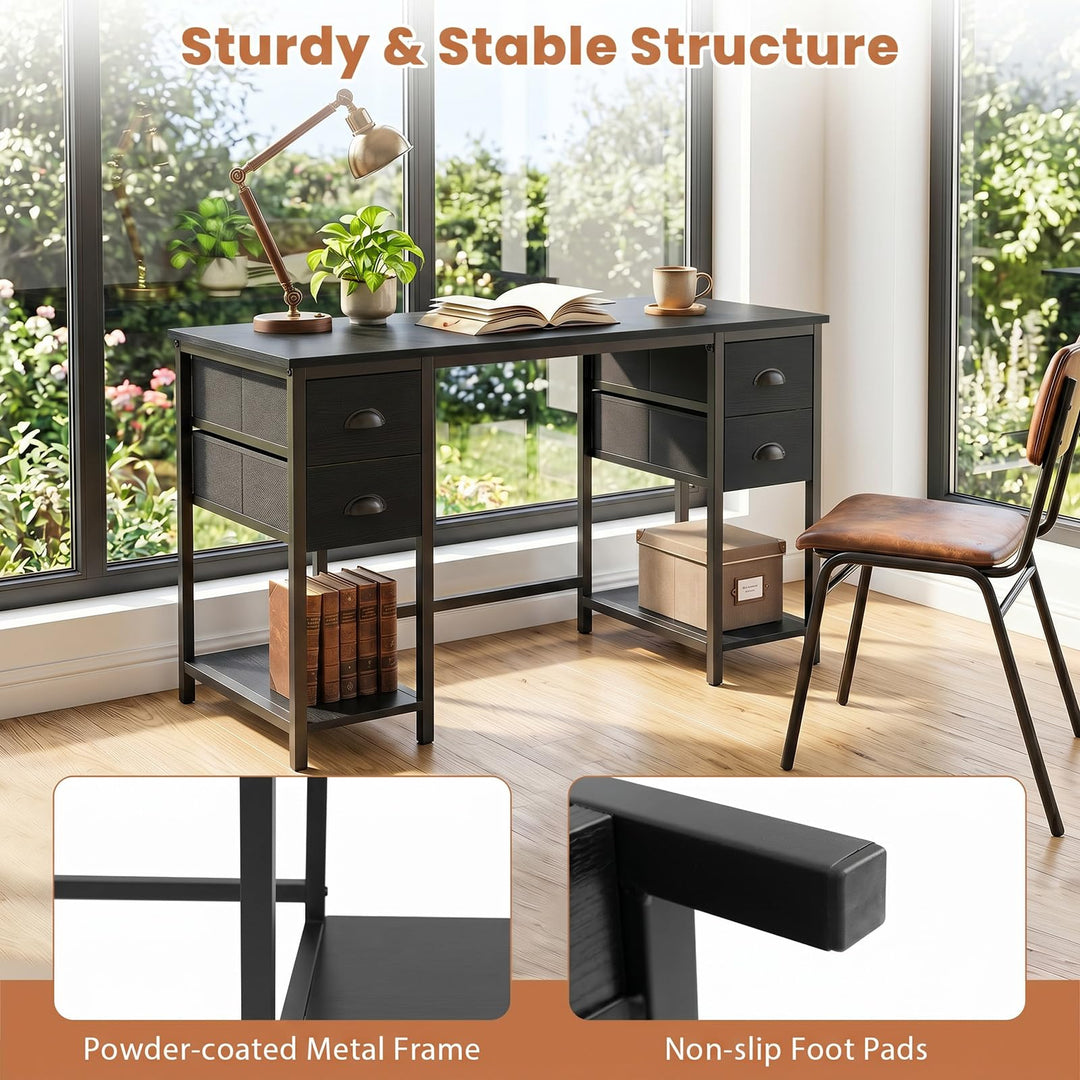 Giantex 48" Computer Desk with Power Outlet &amp; 4 Fabric Drawers