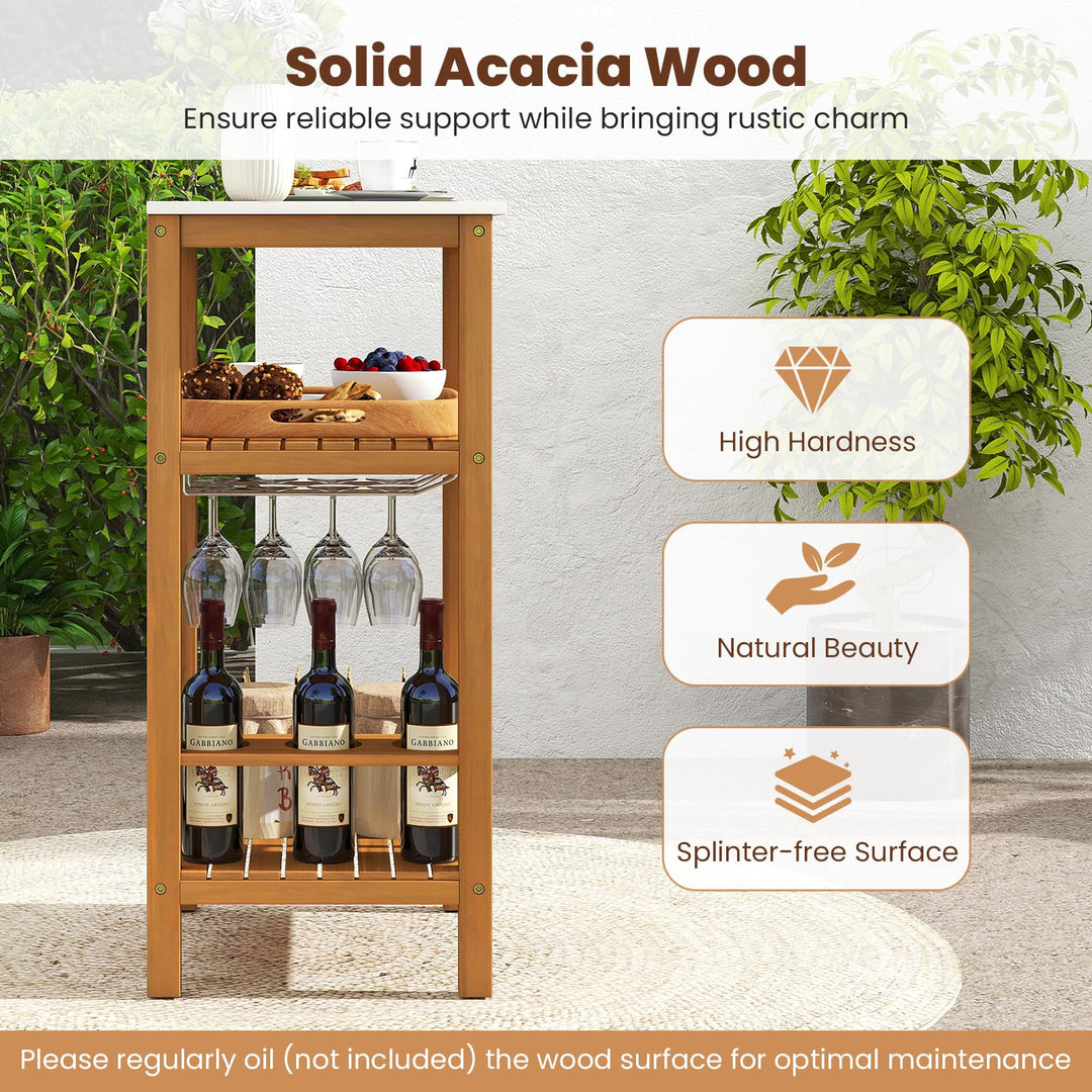Giantex Acacia Wood Outdoor Side Table, Patio Buffet Cabinet Bar Table