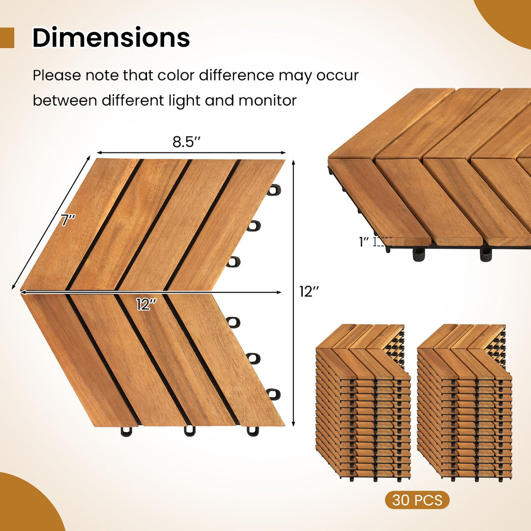 Giantex 30 PCS Interlocking Patio Flooring Tiles with Drainage Base