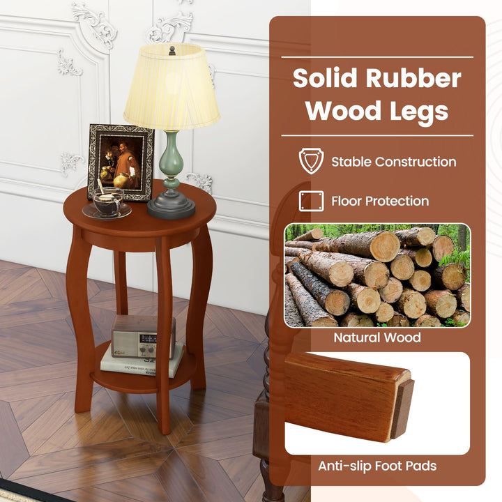 Giantex 2-Tier Round End Table, Narrow Tiered Telephone Table with Storage Shelf, Solid Wood Legs