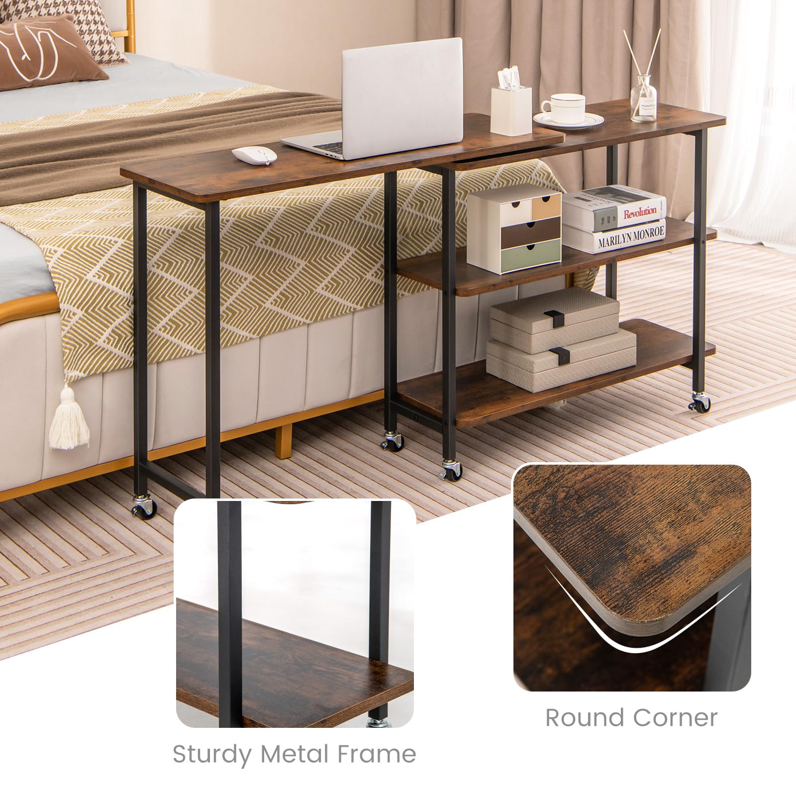 Giantex 360° Free Rotating Sofa Side Table