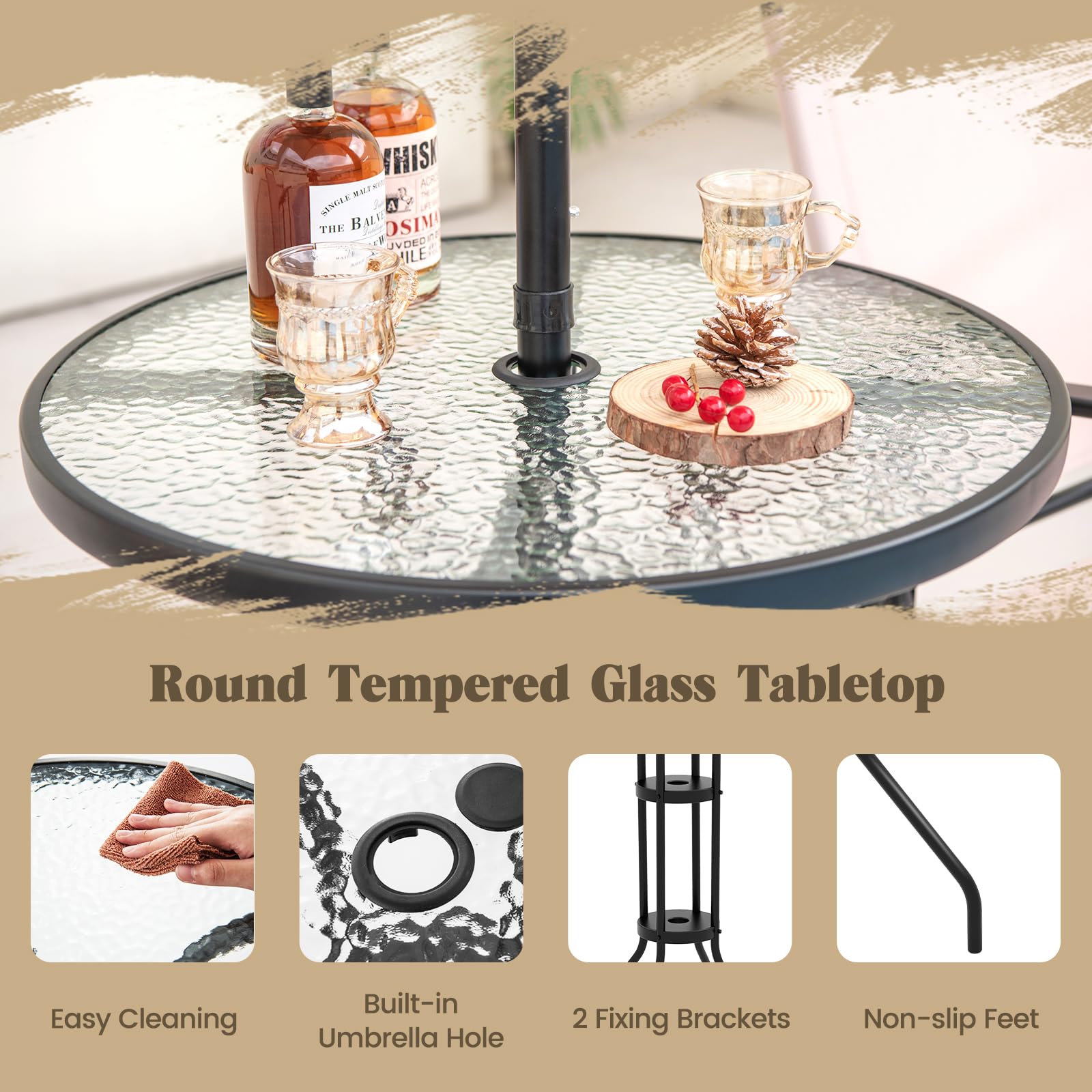 Giantex 4-Piece Outdoor Bar Set, Round High Top Bar Table with 2 Folding Counter Height Chairs & Umbrella