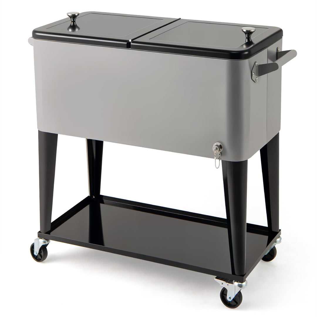 Giantex 80 Quart Rolling Patio Cooler Cart with Bottom Storage Shelf & Drain