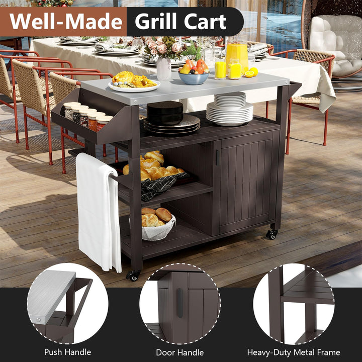 Giantex Outdoor Grill Cart with Storage Cabinet & Shelves Patio Kitchen Island Table