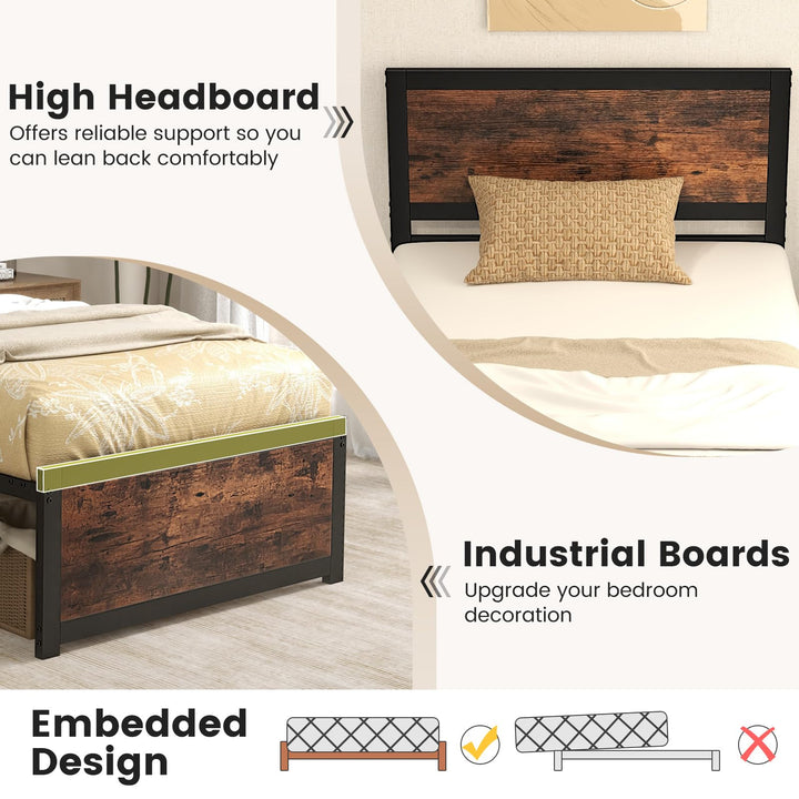 Giantex Twin Bed Frames for Kids, Industrial Metal Platform Bed with Headboard
