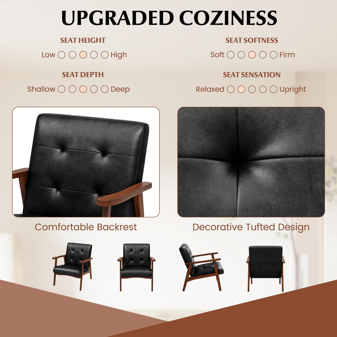 Giantex Mid Century Modern Accent Chair, Upholstered Tufted Armchair with Solid Rubber Wood Frame