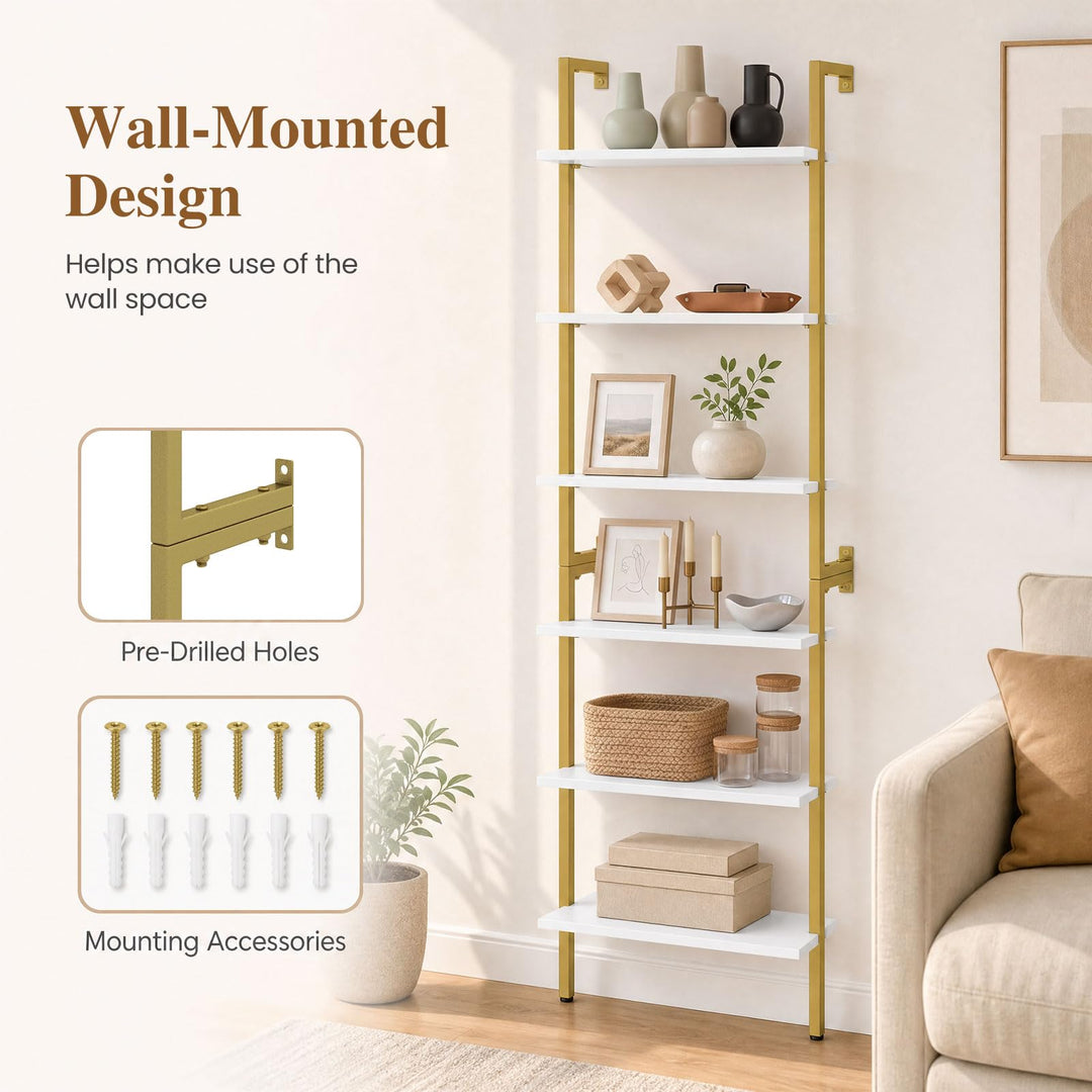 GIANTEX Ladder Shelf | 6-Tier Wall Mounted Bookshelf with Metal Frame (1/2)