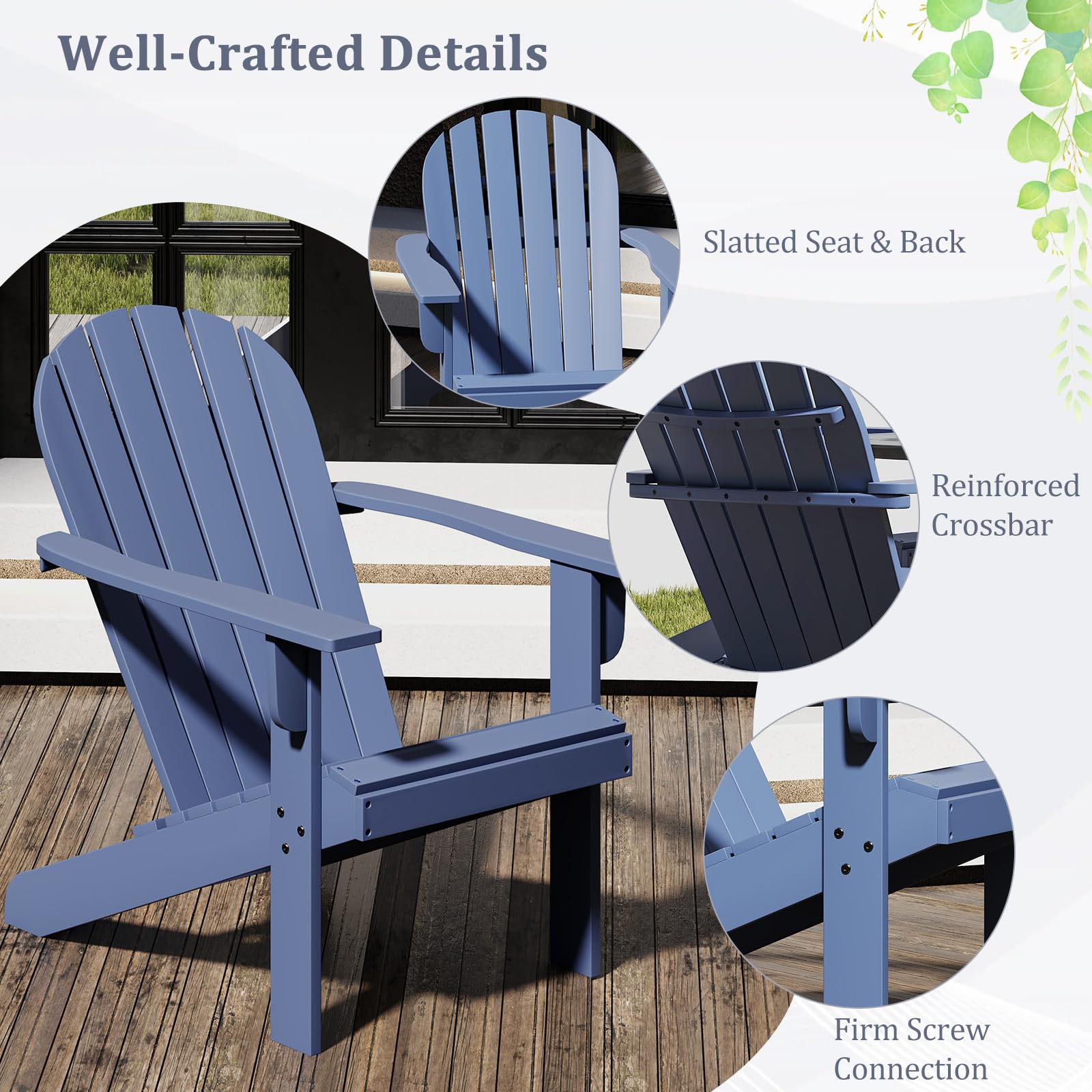 Giantex Acacia Wood Adirondack Chair Set of 1/2/4, Outdoor Fire Pit Chair with 105° Inclined Seat