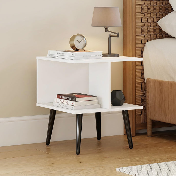 Giantex Mid Century Modern 2-Tier End Table with 2 Storage Compartments (1/2)