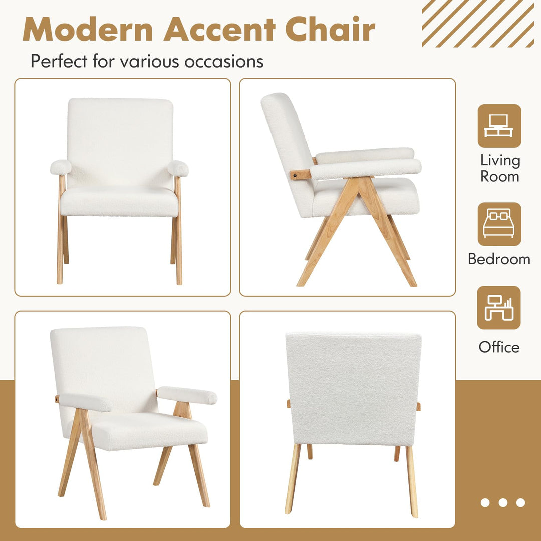 Giantex Mid-Century Modern Accent Chair, Sherpa Fabric Reading Chair with Padded Armrests