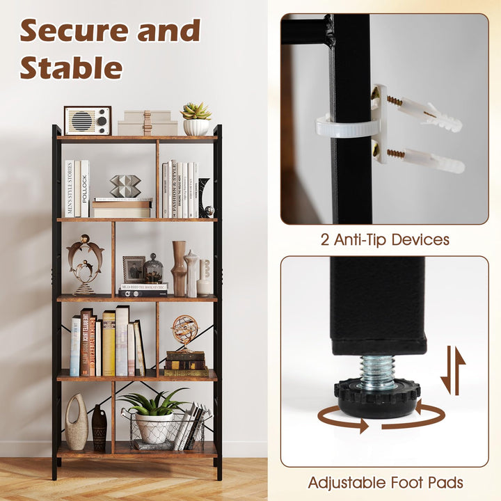 Giantex 5-Tier Tall Bookshelf 61" Industrial Bookcase w/Metal Frame