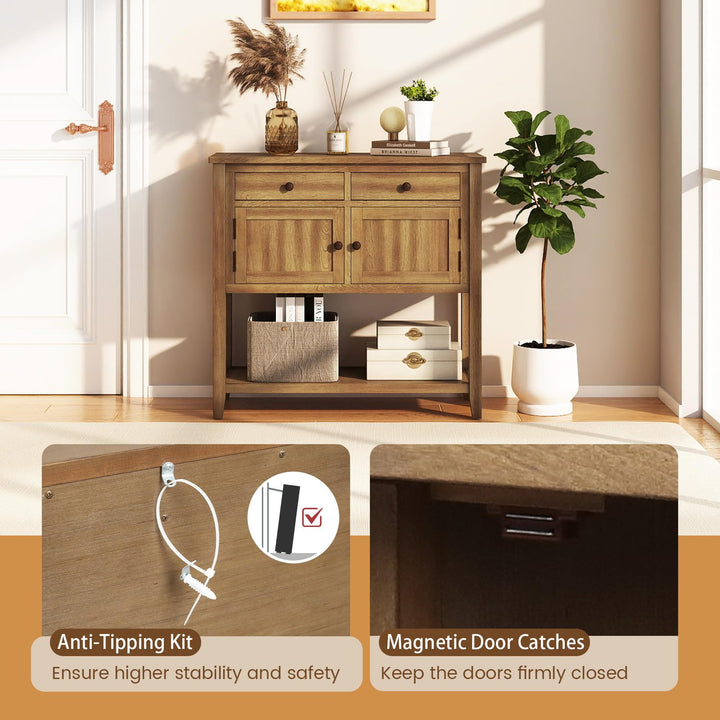 Giantex Mid-Century Console Table Wood Coffee Bar Buffet Sideboard with 2 Drawers