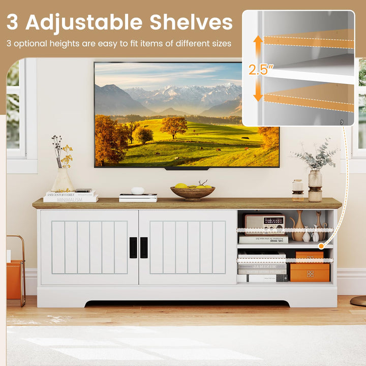 Giantex Farmhouse TV Stand for TVs up to 65" Entertainment Center with Storage Cabinets