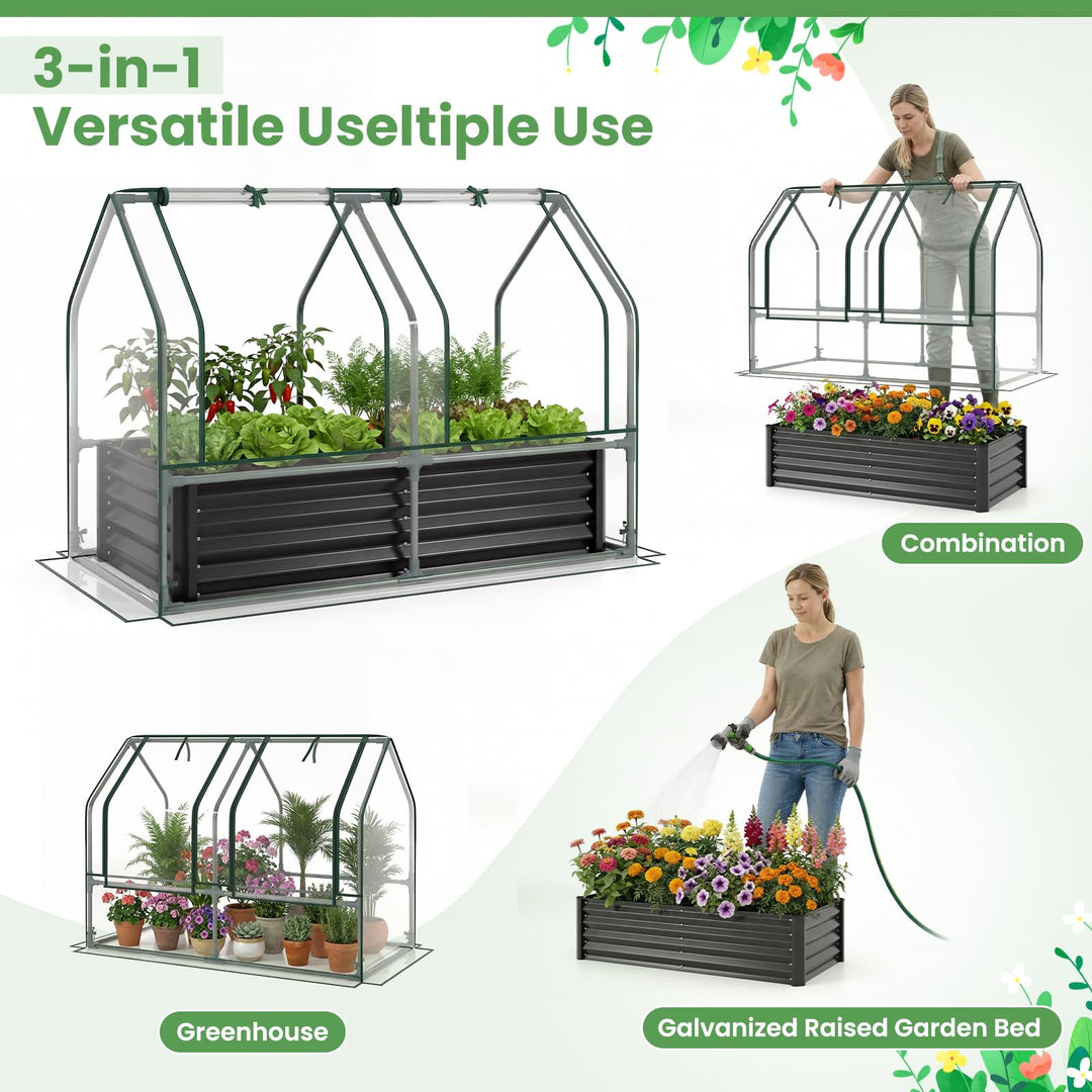 Giantex 4x2x3 FT Galvanized Raised Garden Bed with Greenhouse Cover