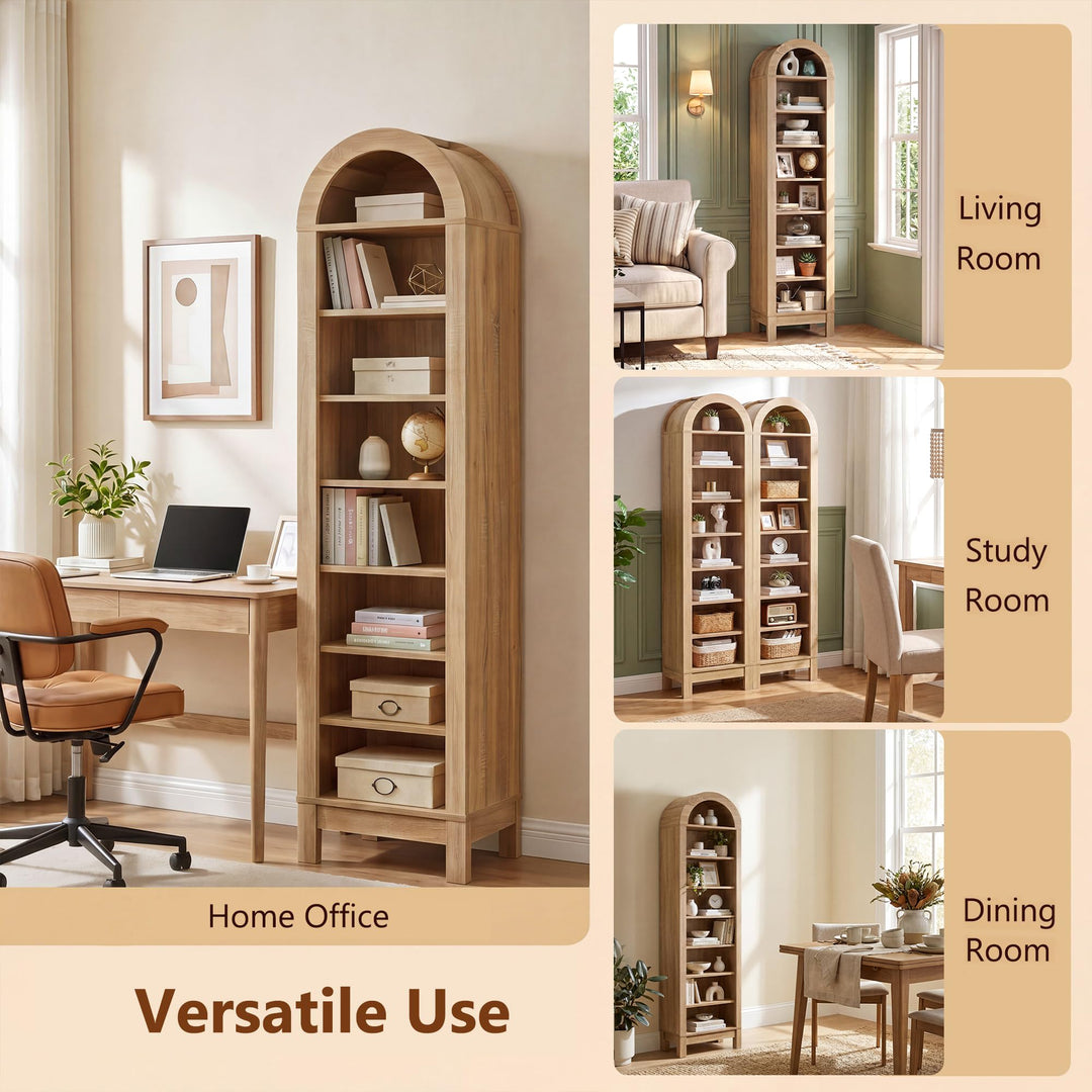 Giantex 71" Tall 8-Tier Arched Modern Bookshelf with 3 Adjustable Shelves (1/2)