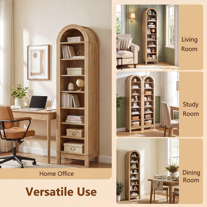Giantex 71" Tall 8-Tier Arched Modern Bookshelf with 3 Adjustable Shelves (1/2)