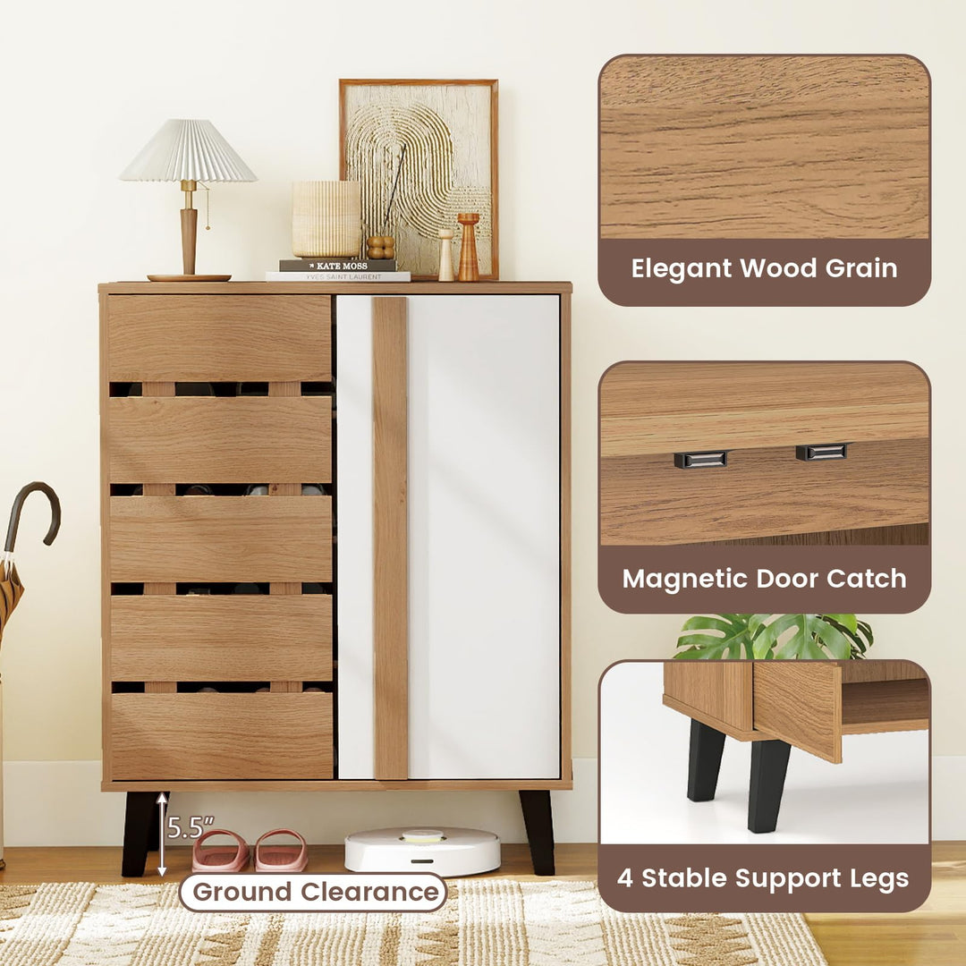 Giantex 4-Tier Farmhouse Shoe Organizer with Louvered Door