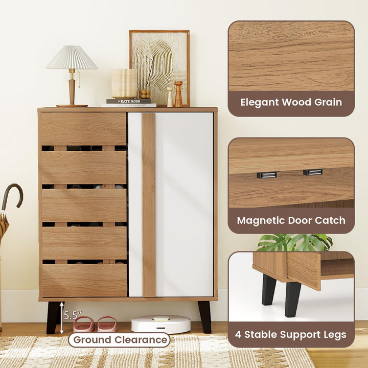 Giantex 4-Tier Farmhouse Shoe Organizer with Louvered Door