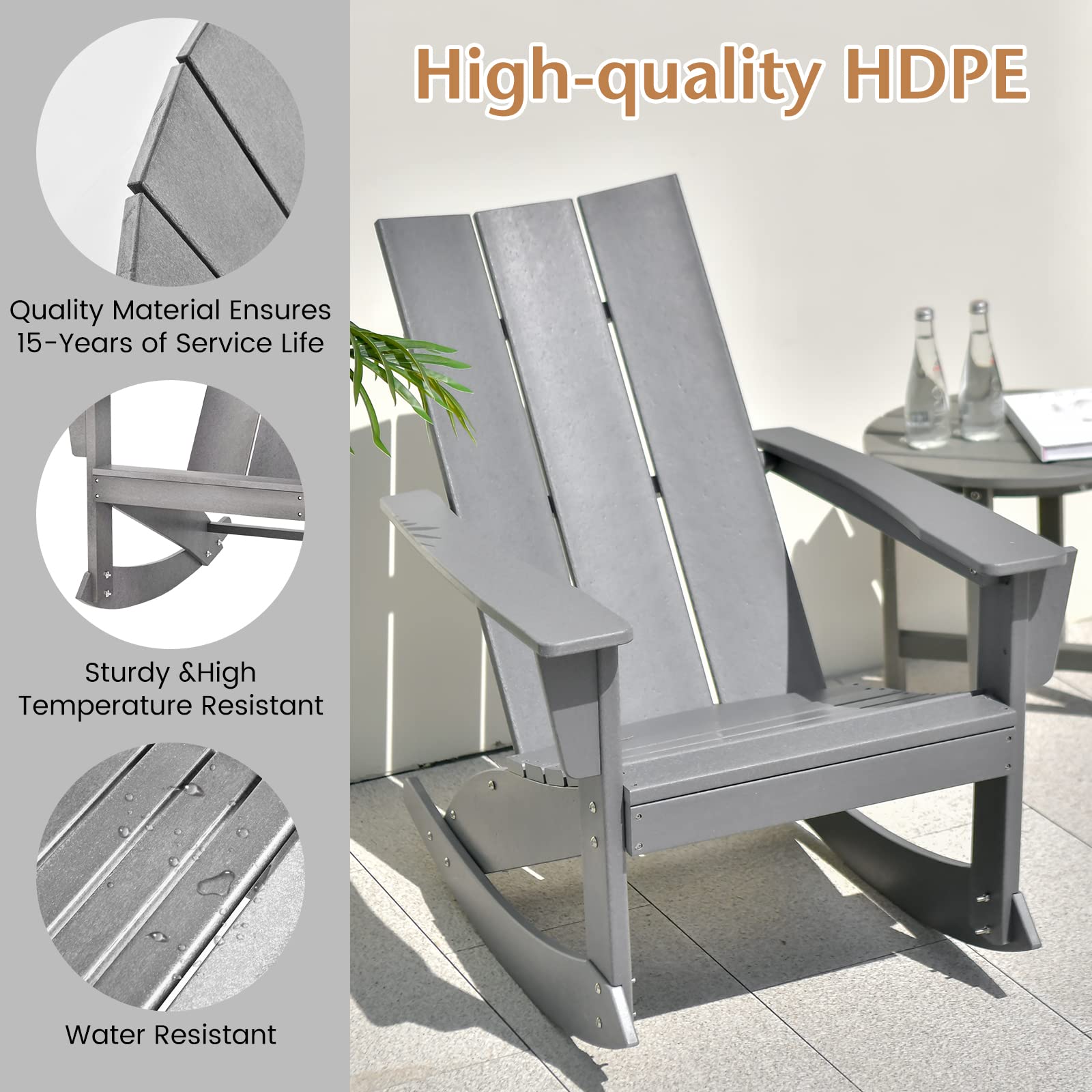 Giantex Outdoor Rocking Chairs for Porch - Waterproof HDPE Adirondack Rocker, 330lbs Weight Capacity