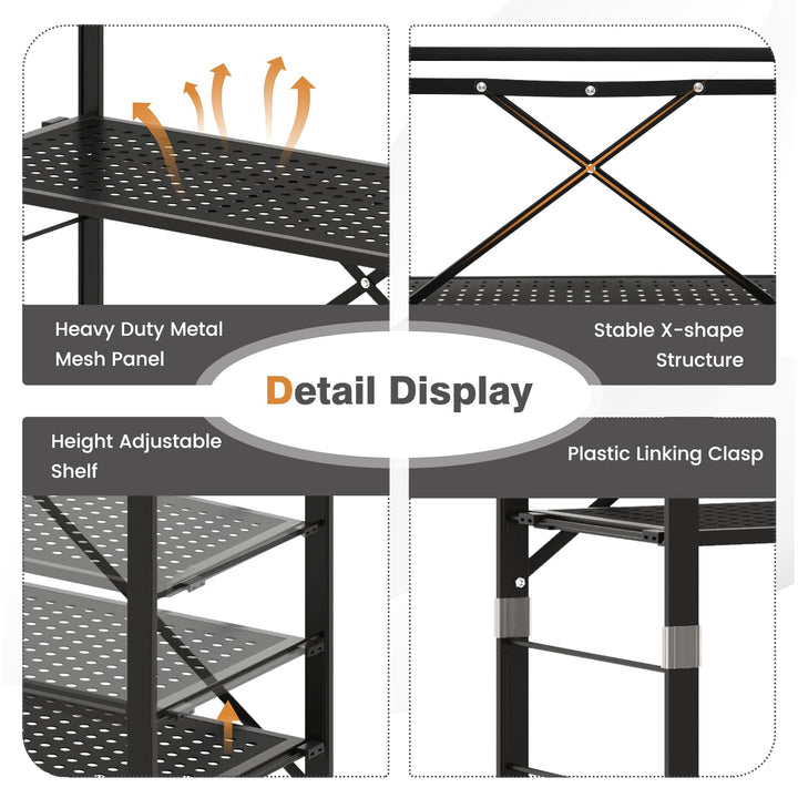 Giantex 5-Tier Folding Bookshelf with Wheels of 1/2, 60" Tall Foldable Metal Shelves for Storage