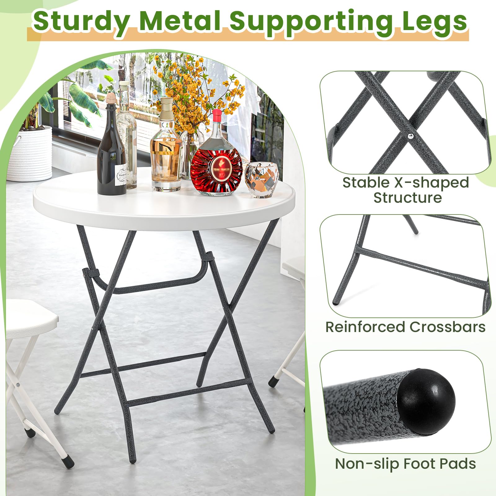 Giantex 32” Round Folding Table, HDPE Foldable Card Table for Party Wedding Event Picnic Commercial Banquet
