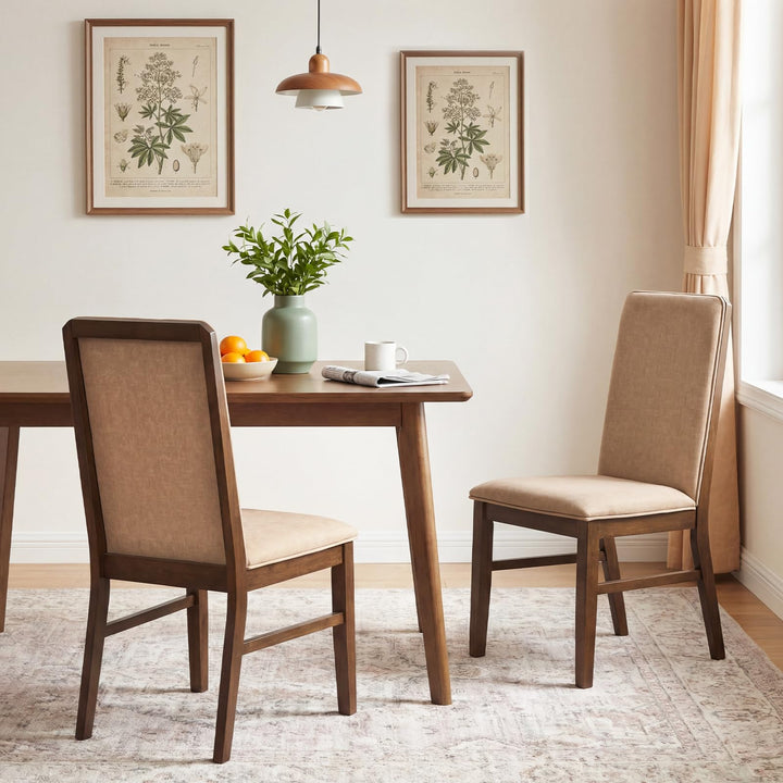 Giantex Upholstered Dining Chairs | High Back Padded Fabric Kitchen Chairs with Solid Rubber Wood Legs