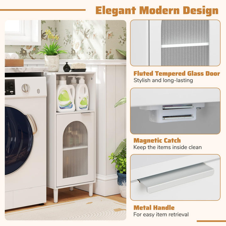 Giantex Bathroom Corner Floor Cabinet with Removable Shelf & Fluted Tempered Glass Door