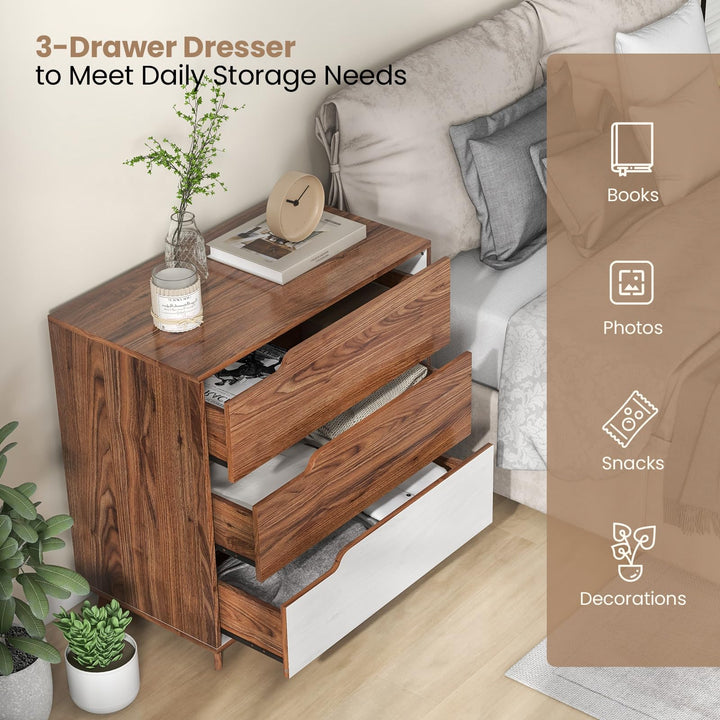 Giantex 3-Drawer Dresser for Bedroom - Small Chest of Drawers, Rustic Farmhouse Storage Cabinet, Walnut & White