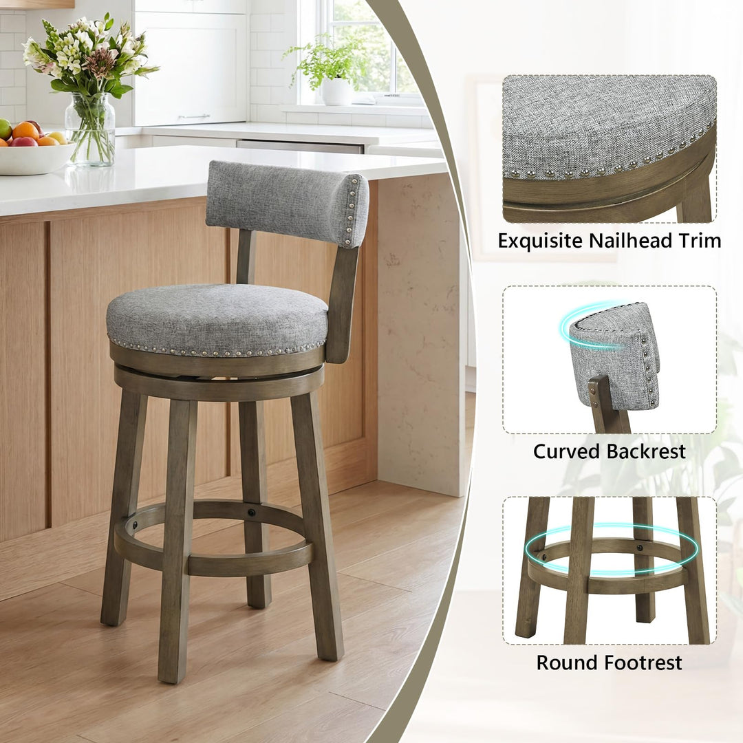 Giantex Swivel Bar Stool | 27" Counter Height Stool with Linen Fabric Upholstered Seat &amp; Back