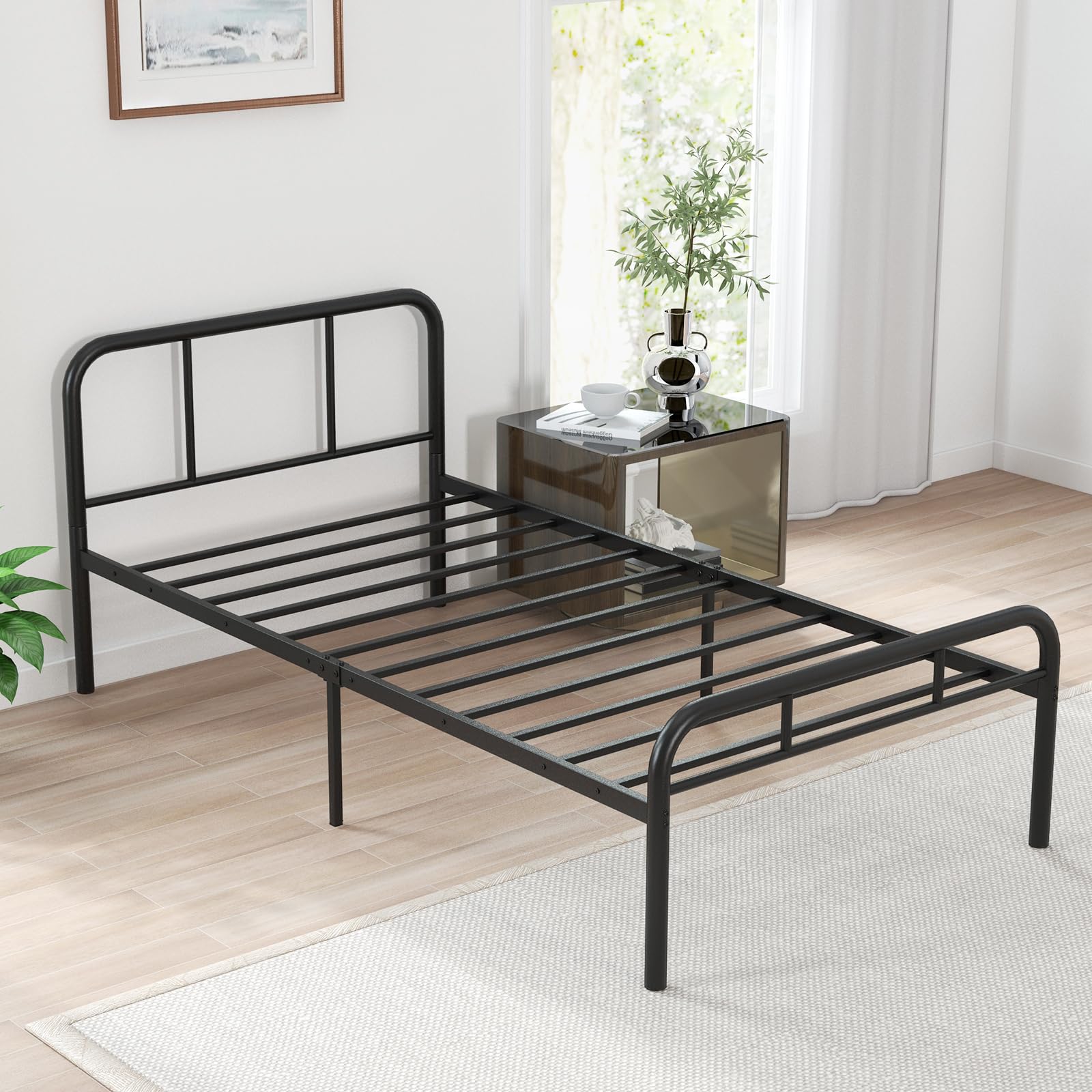 Giantex Twin Size Bed Frame, Modern Metal Platform Bed with Headboard and Footboard, Heavy Duty Steel Slat Support Mattress Foundation