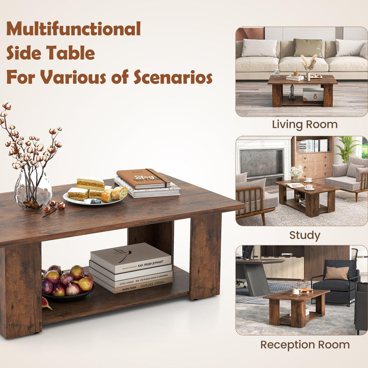 Giantex Rectangle Wood Center Table, 41" L 2-Tier Large Modern Tea Table w/Open Compartment