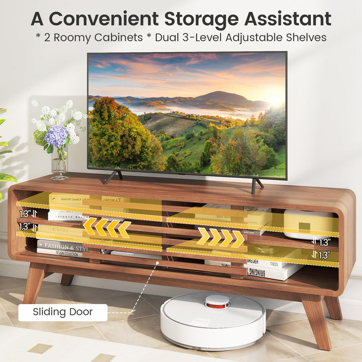 Giantex TV Stand for TVs up to 55" with Sliding Door and Adjustable Shelves for Living Room