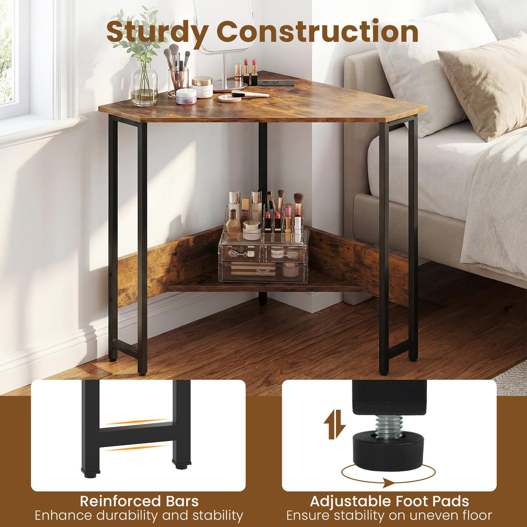 Giantex 90° Triangle Corner Desk with Charging Station