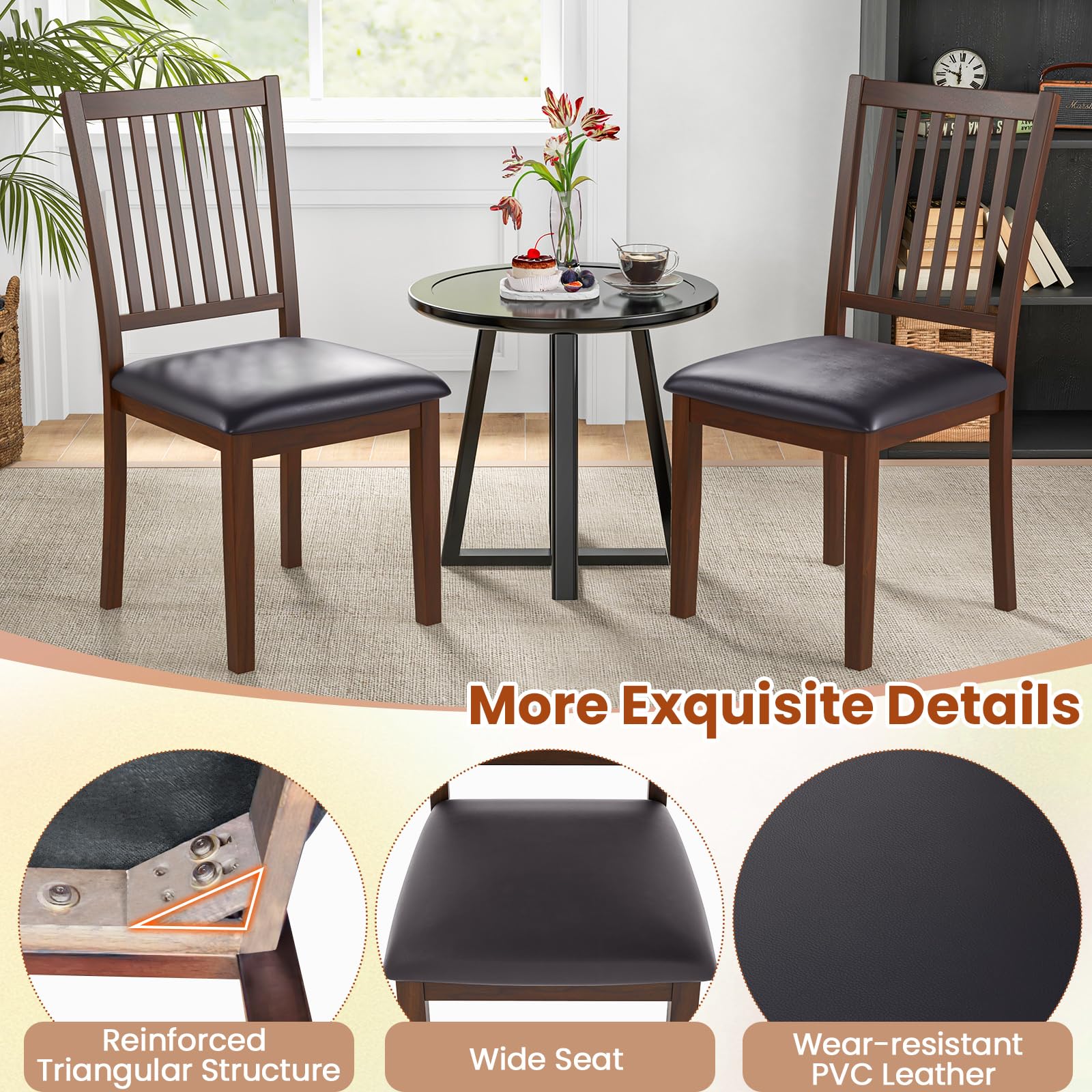 Giantex Wooden Dining Chairs Set, Upholstered Kitchen Chairs w/Slat Back, Wear-Resistant PVC Leather