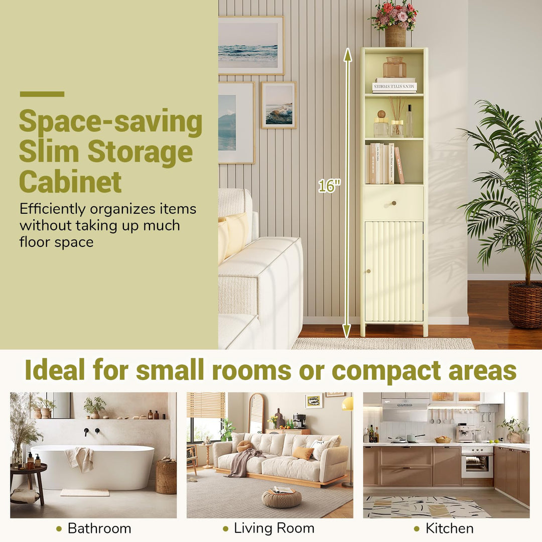 Giantex 67 Inch Tall Bathroom Cabinet, Narrow Floor Cabinet with Fluted Door