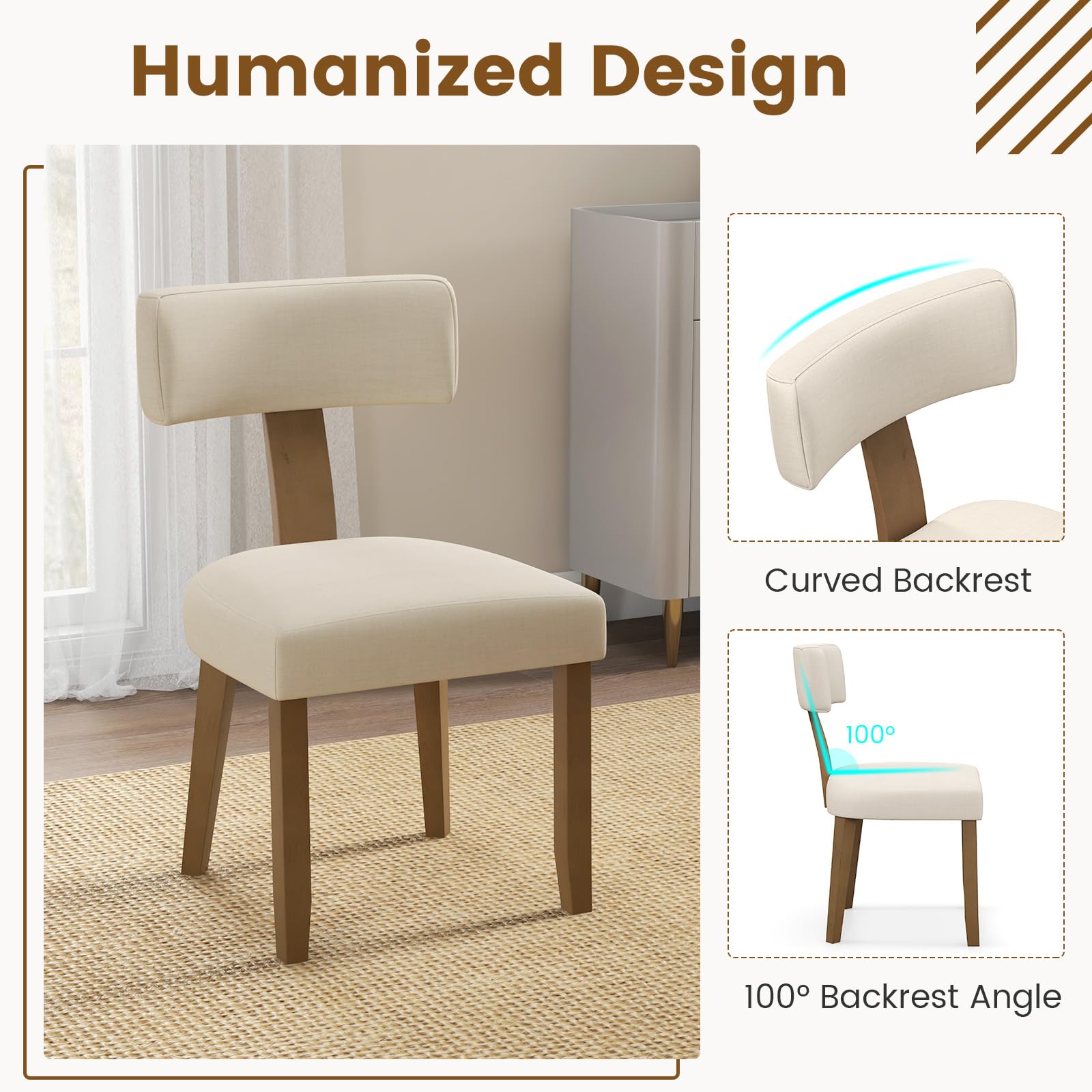 Giantex Upholstered Dining Chairs Set, Mid Century Modern Kitchen Chairs w/Curved Backrest & Rubber Wood Legs