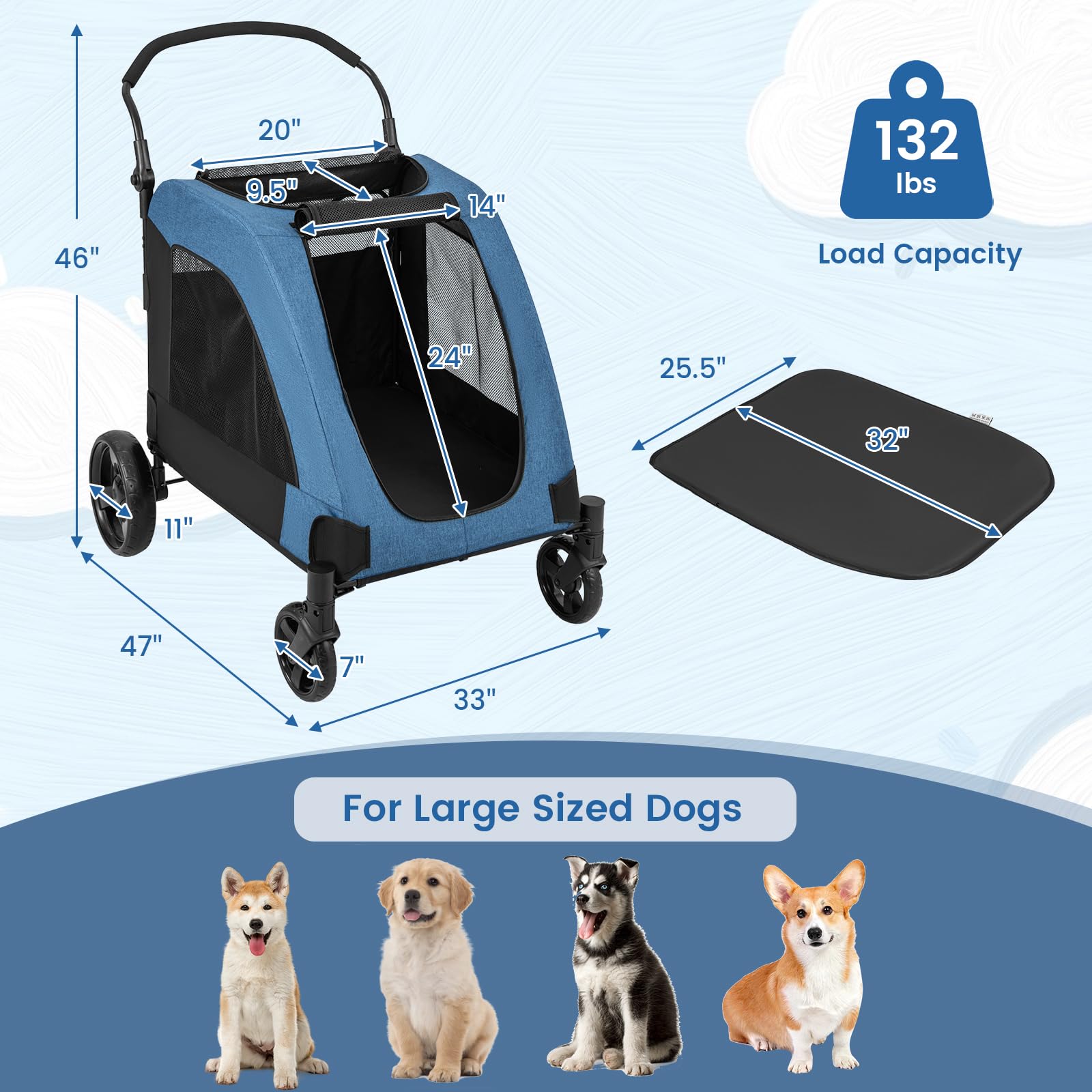 Giantex Dog Stroller for Large Dogs - Extra Large Pet Stroller for Senior Dogs