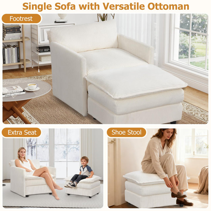 Giantex Oversized Accent Chair with Ottoman with Soft Corduroy Cushions