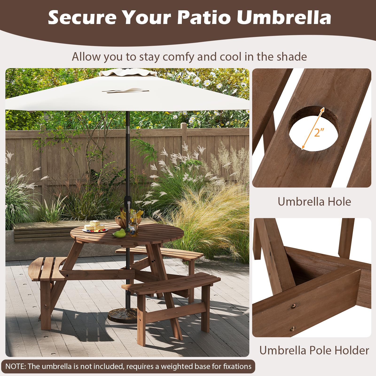 Giantex 6 Person Round Picnic Table Set with 3 Benches