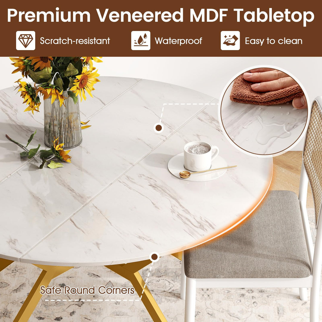 Giantex Folding Dining Table for 4-6 People 47" Round Drop Leaf Table with Metal Frame