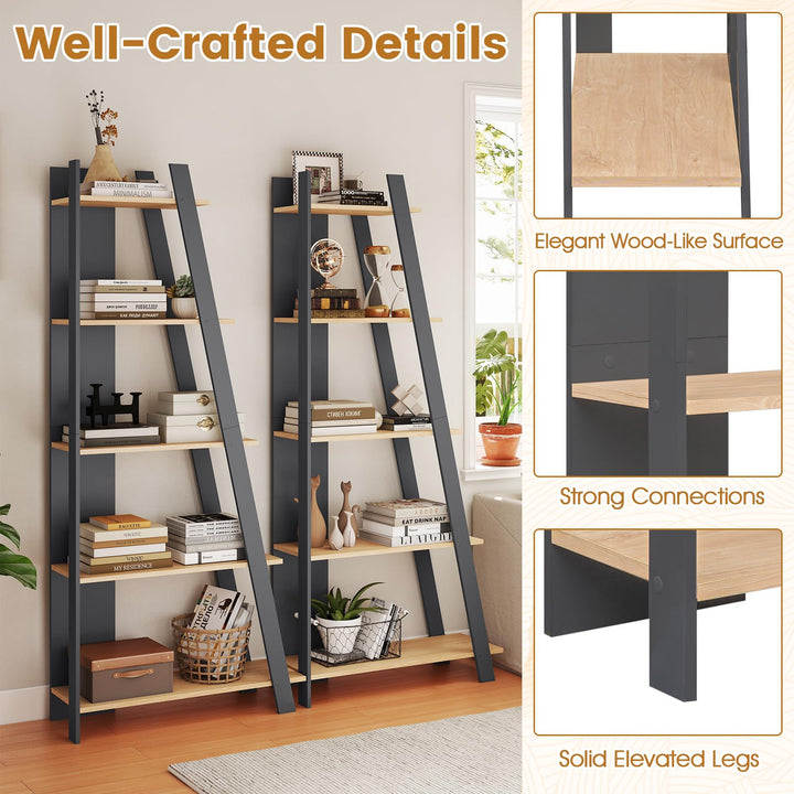 Giantex 4 Tier/ 5-Tier Narrow Wooden Vertical Trapezoidal Bookcase